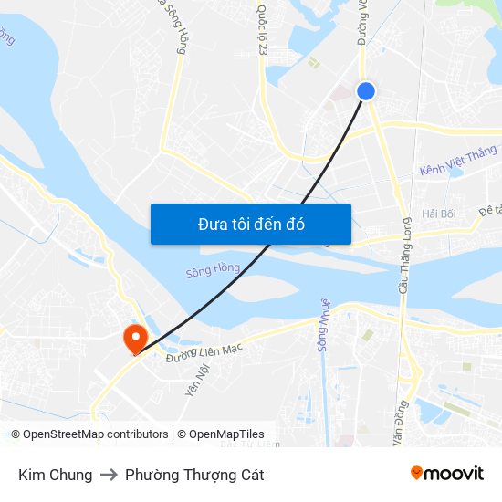 Kim Chung to Phường Thượng Cát map