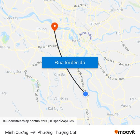 Minh Cường to Phường Thượng Cát map