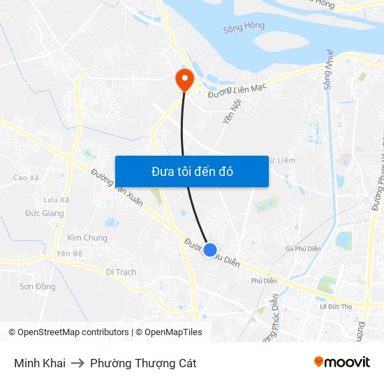 Minh Khai to Phường Thượng Cát map