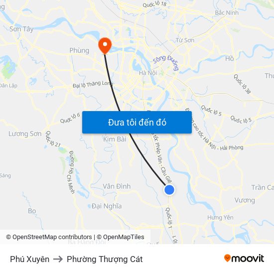 Phú Xuyên to Phường Thượng Cát map