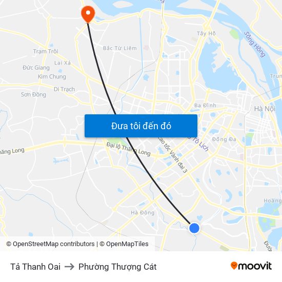 Tả Thanh Oai to Phường Thượng Cát map