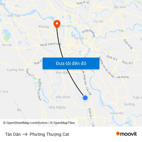 Tân Dân to Phường Thượng Cát map