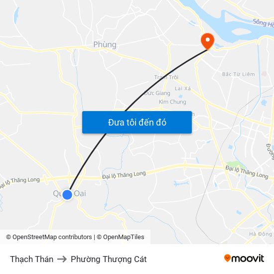 Thạch Thán to Phường Thượng Cát map
