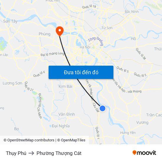 Thụy Phú to Phường Thượng Cát map