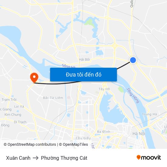 Xuân Canh to Phường Thượng Cát map