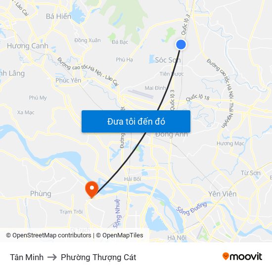 Tân Minh to Phường Thượng Cát map