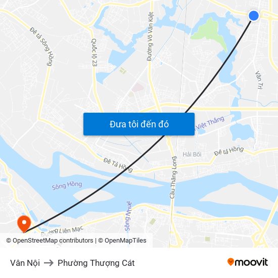 Vân Nội to Phường Thượng Cát map