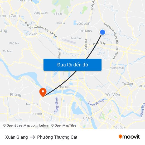 Xuân Giang to Phường Thượng Cát map