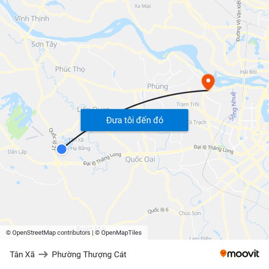 Tân Xã to Phường Thượng Cát map
