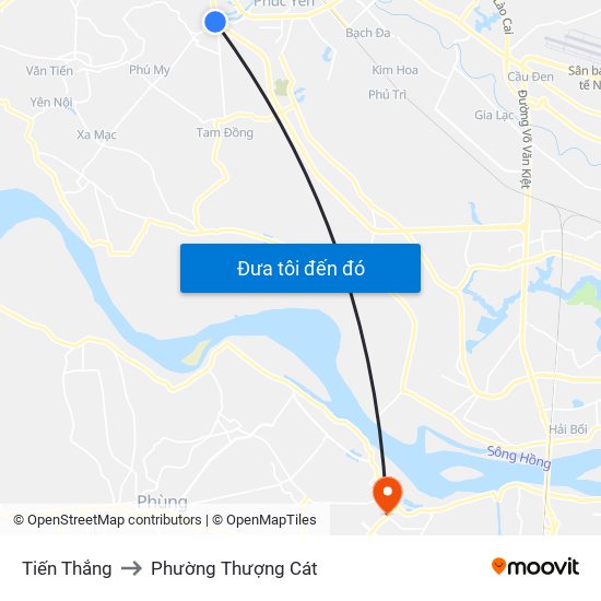 Tiến Thắng to Phường Thượng Cát map