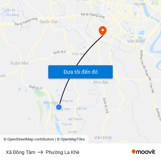 Xã Đồng Tâm to Phường La Khê map