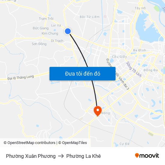 Phường Xuân Phương to Phường La Khê map