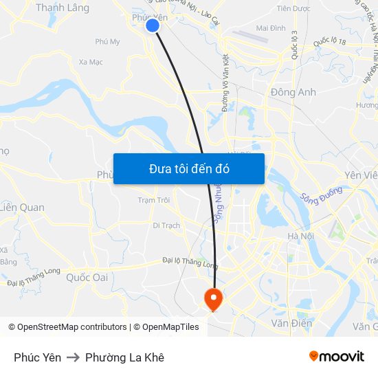 Phúc Yên to Phường La Khê map