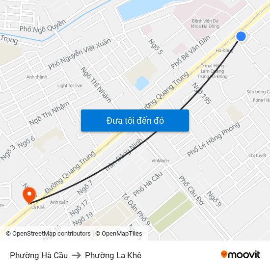 Phường Hà Cầu to Phường La Khê map