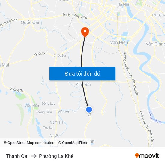 Thanh Oai to Phường La Khê map