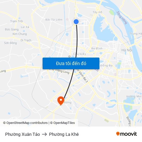 Phường Xuân Tảo to Phường La Khê map