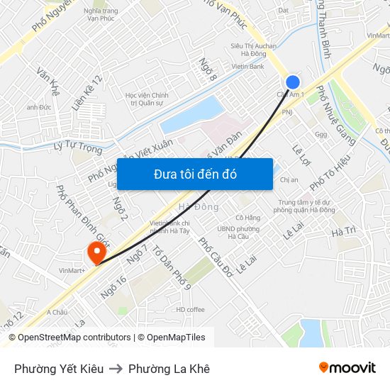 Phường Yết Kiêu to Phường La Khê map