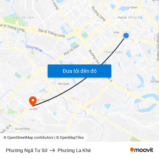 Phường Ngã Tư Sở to Phường La Khê map