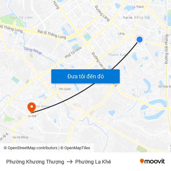 Phường Khương Thượng to Phường La Khê map