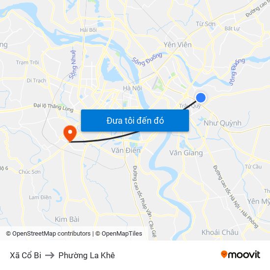 Xã Cổ Bi to Phường La Khê map