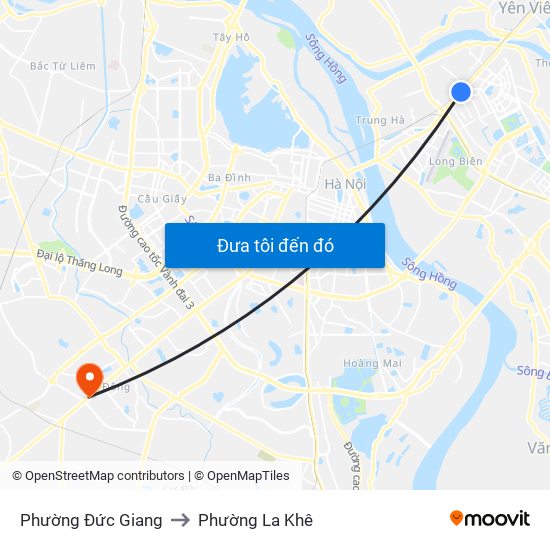 Phường Đức Giang to Phường La Khê map