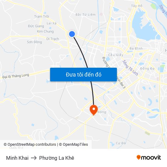 Minh Khai to Phường La Khê map