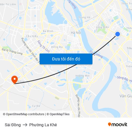 Sài Đồng to Phường La Khê map