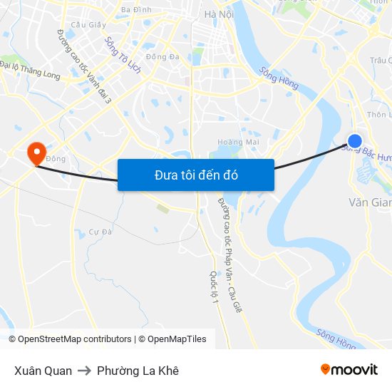 Xuân Quan to Phường La Khê map