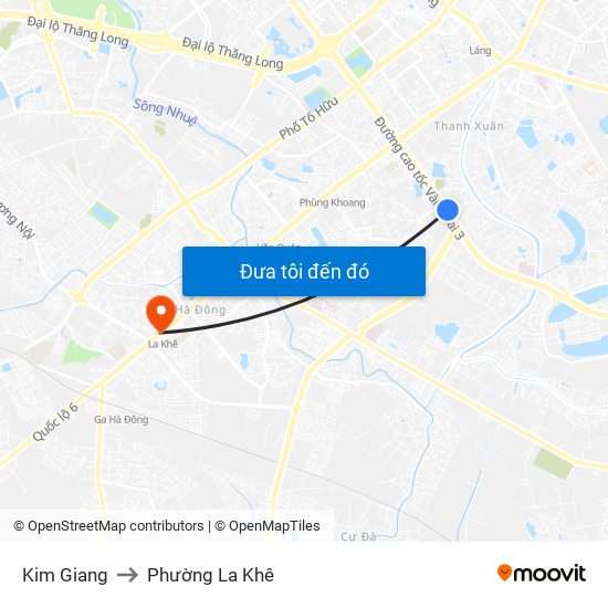 Kim Giang to Phường La Khê map