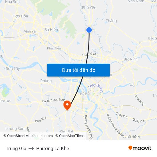 Trung Giã to Phường La Khê map