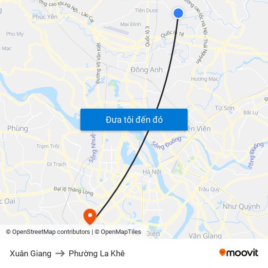 Xuân Giang to Phường La Khê map