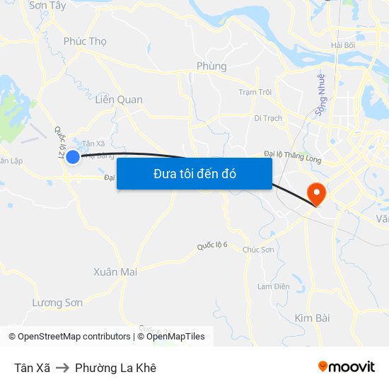 Tân Xã to Phường La Khê map