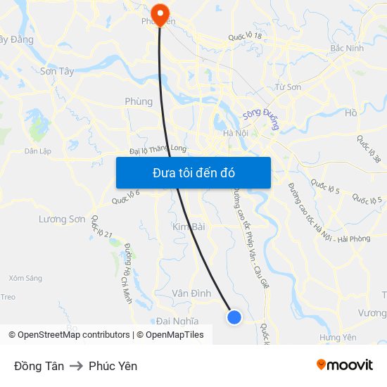 Đồng Tân to Phúc Yên map