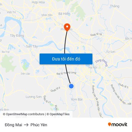 Đồng Mai to Phúc Yên map