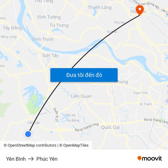 Yên Bình to Phúc Yên map