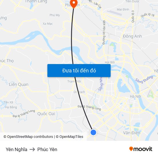 Yên Nghĩa to Phúc Yên map