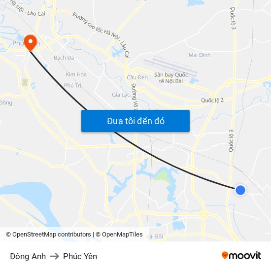 Đông Anh to Phúc Yên map