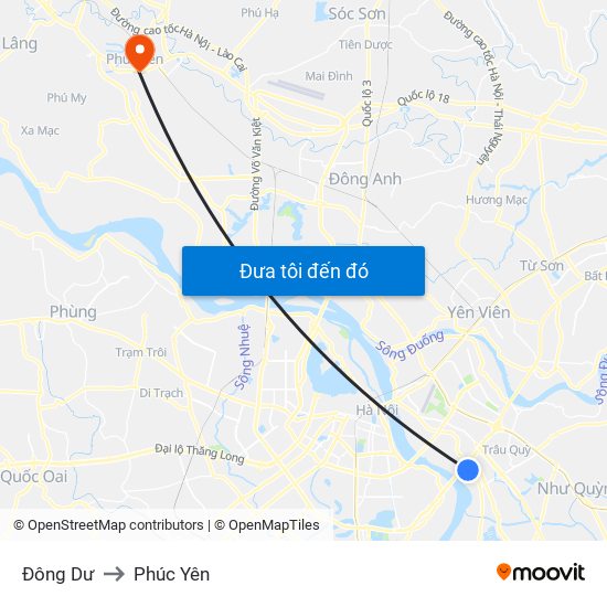 Đông Dư to Phúc Yên map