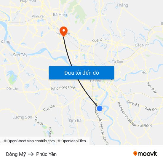 Đông Mỹ to Phúc Yên map