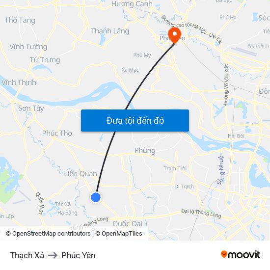 Thạch Xá to Phúc Yên map