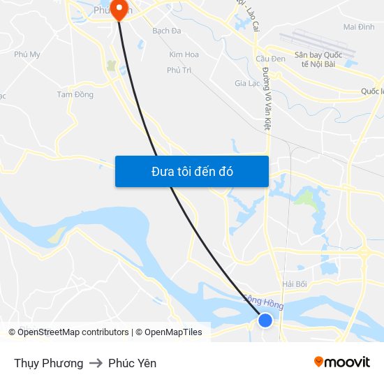 Thụy Phương to Phúc Yên map