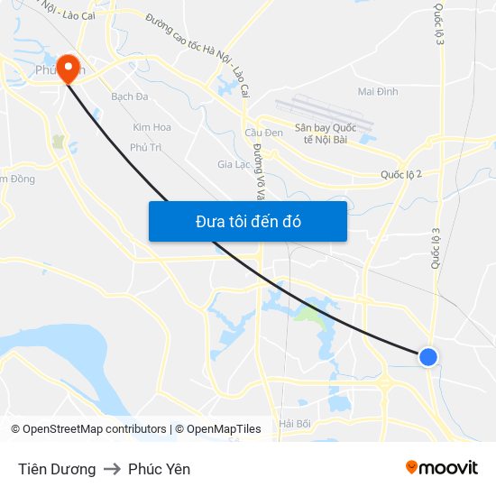 Tiên Dương to Phúc Yên map