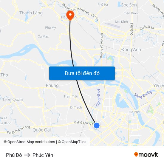 Phú Đô to Phúc Yên map