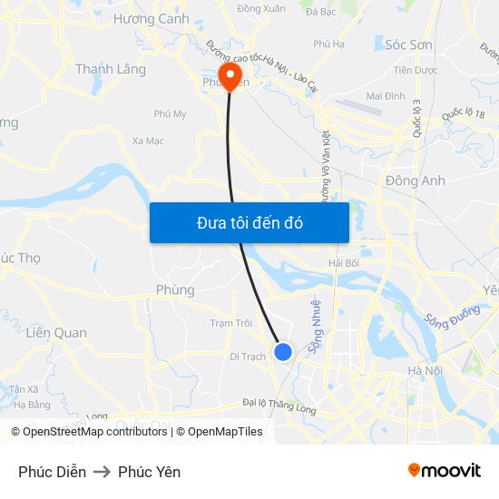 Phúc Diễn to Phúc Yên map