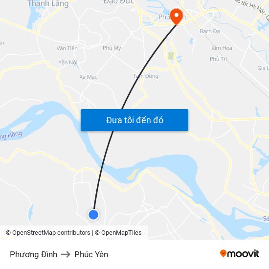 Phương Đình to Phúc Yên map