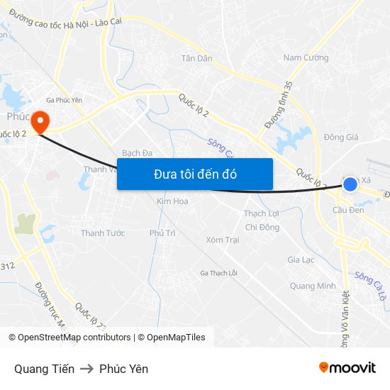 Quang Tiến to Phúc Yên map
