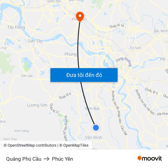 Quảng Phú Cầu to Phúc Yên map