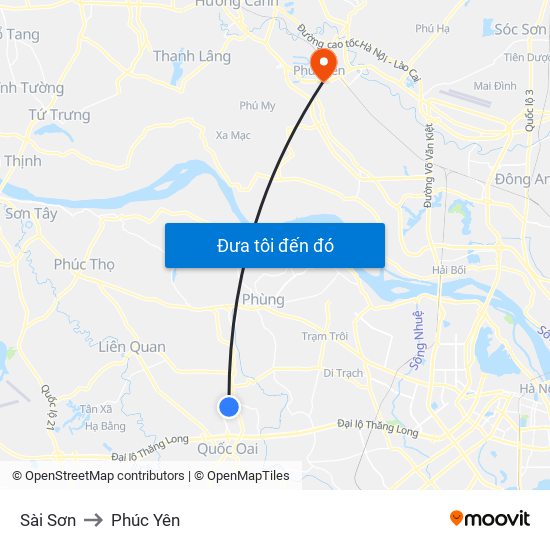Sài Sơn to Phúc Yên map