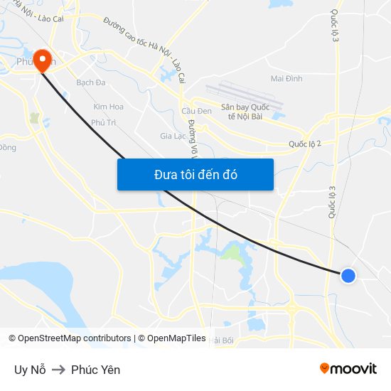 Uy Nỗ to Phúc Yên map
