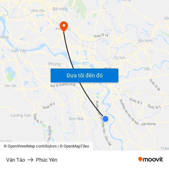 Vân Tảo to Phúc Yên map